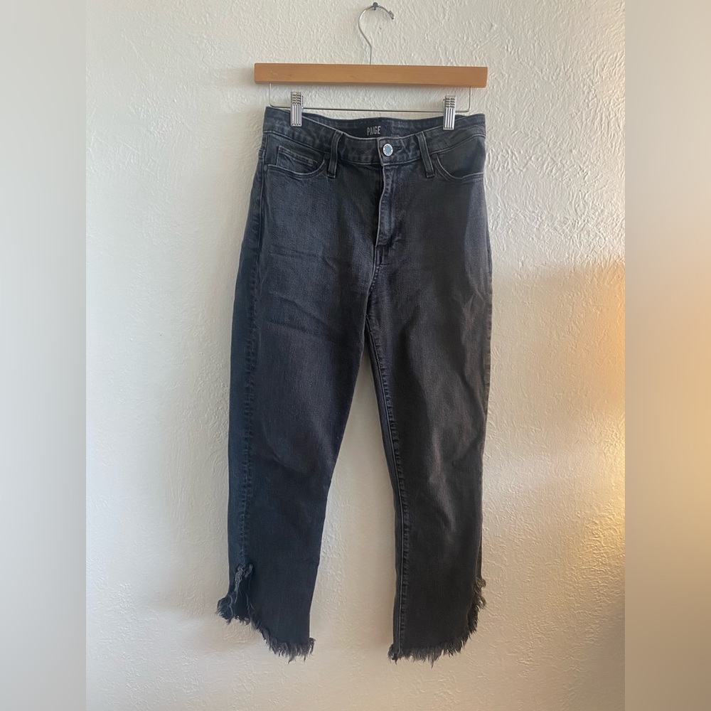 Black cropped Paige denim with frayed ankle detail